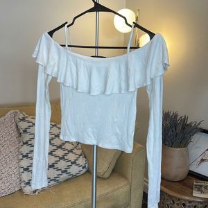F21 White Ribbed Long Sleeve Top
